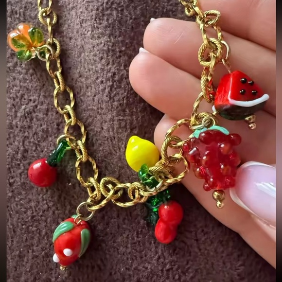 Tutti Frutti Charm 18K Gold Stainless Steel Waterproof Necklace - Picture 6 of 8